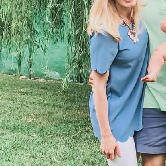 NEW*PinkBlush Blue Solid‎ Scalloped Hem Top - Picture 6 of 15